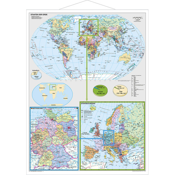Stiefel Mapa Niemcy i Europa w Świecie, z metalowymi listwami