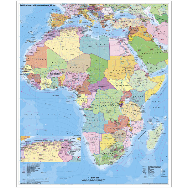 Stiefel Mapa kontynentalna Afrika politisch mit PLZ auf Platte zum Pinnen und magnethaftend