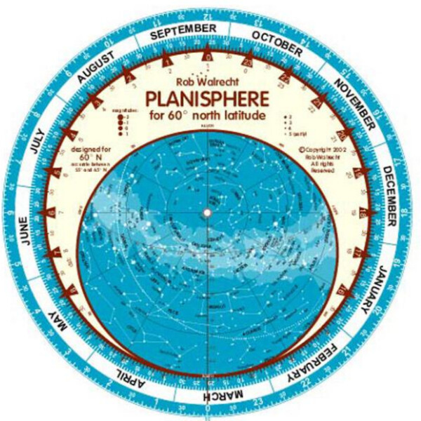 Rob Walrecht Mapa gwiazd Planisphere 60°N 25cm