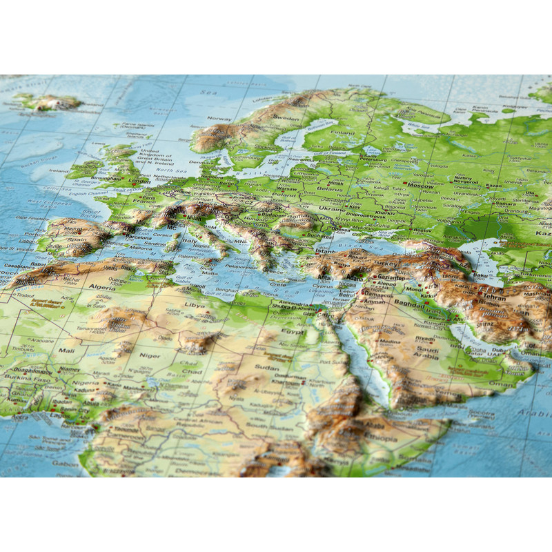 Georelief Świat, mapa geoplastyczna 3D, duża