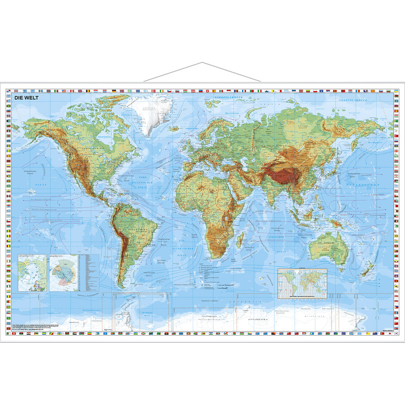 Stiefel Mapa świata physisch mit Flaggenrand (95x62)