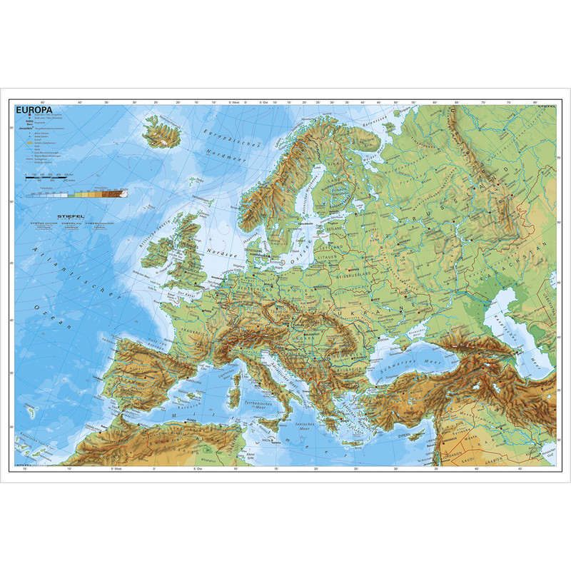Stiefel Mapa kontynentalna Europa, fizyczna