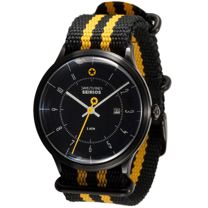 DayeTurner SEIRIOS Zegarek analogowy męski, czarny, pasek nylonowy czarny/żółty