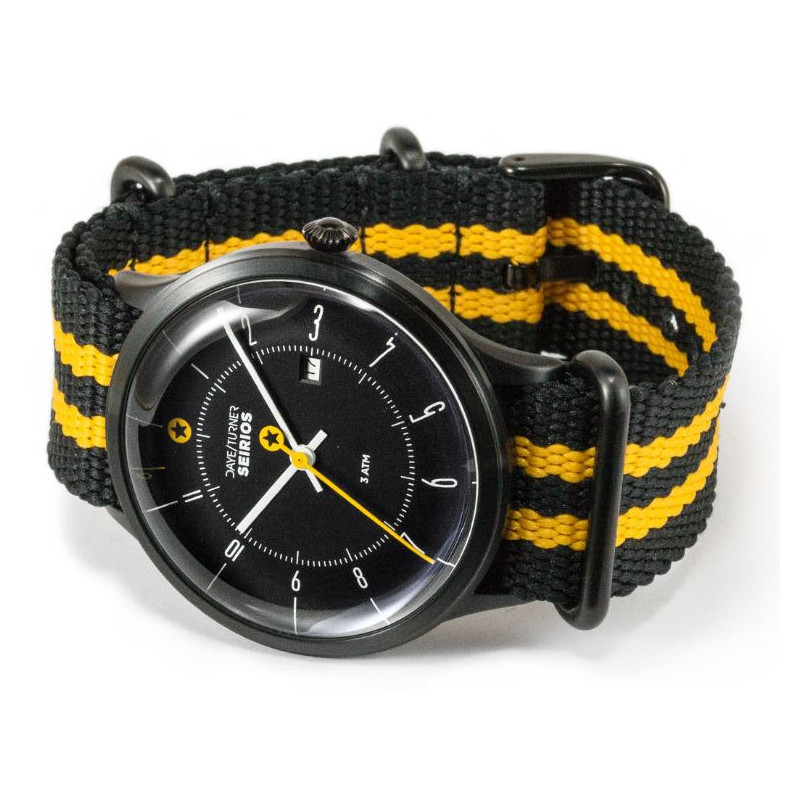 DayeTurner SEIRIOS Zegarek analogowy męski, czarny, pasek nylonowy czarny/żółty