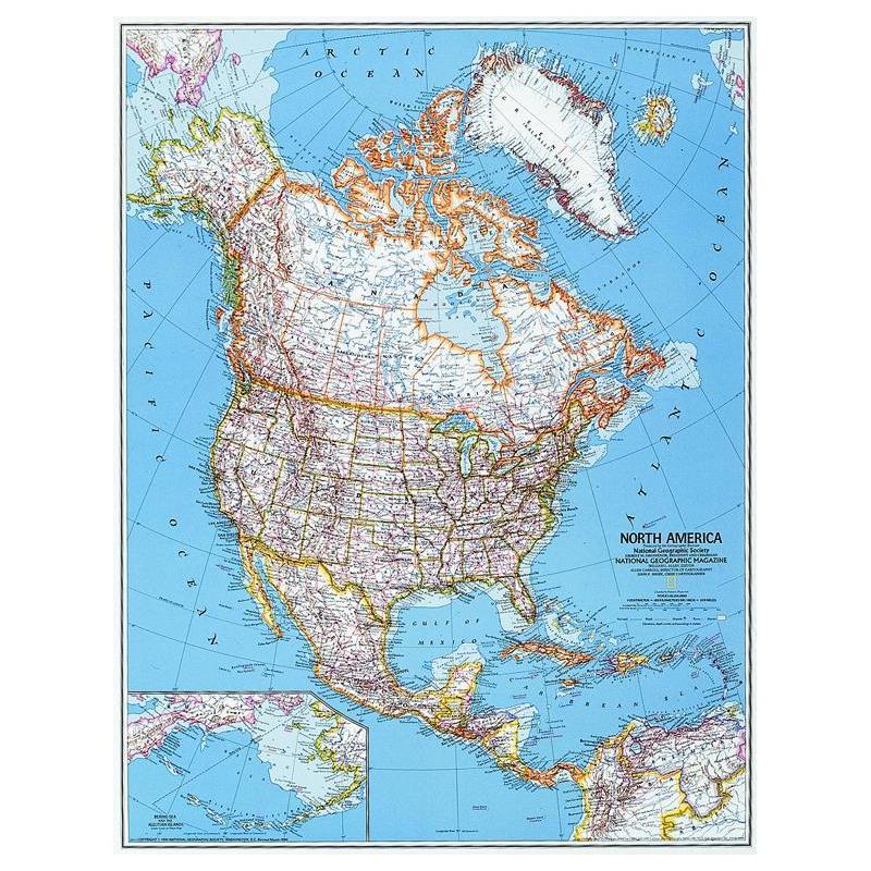 National Geographic Mapa kontynentalna Ameryka Północna, polityczny , duża