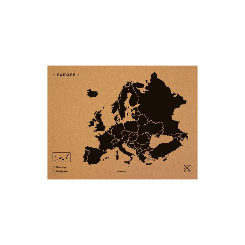 Miss Wood Mapa kontynentalna Woody Map Europa schwarz XL