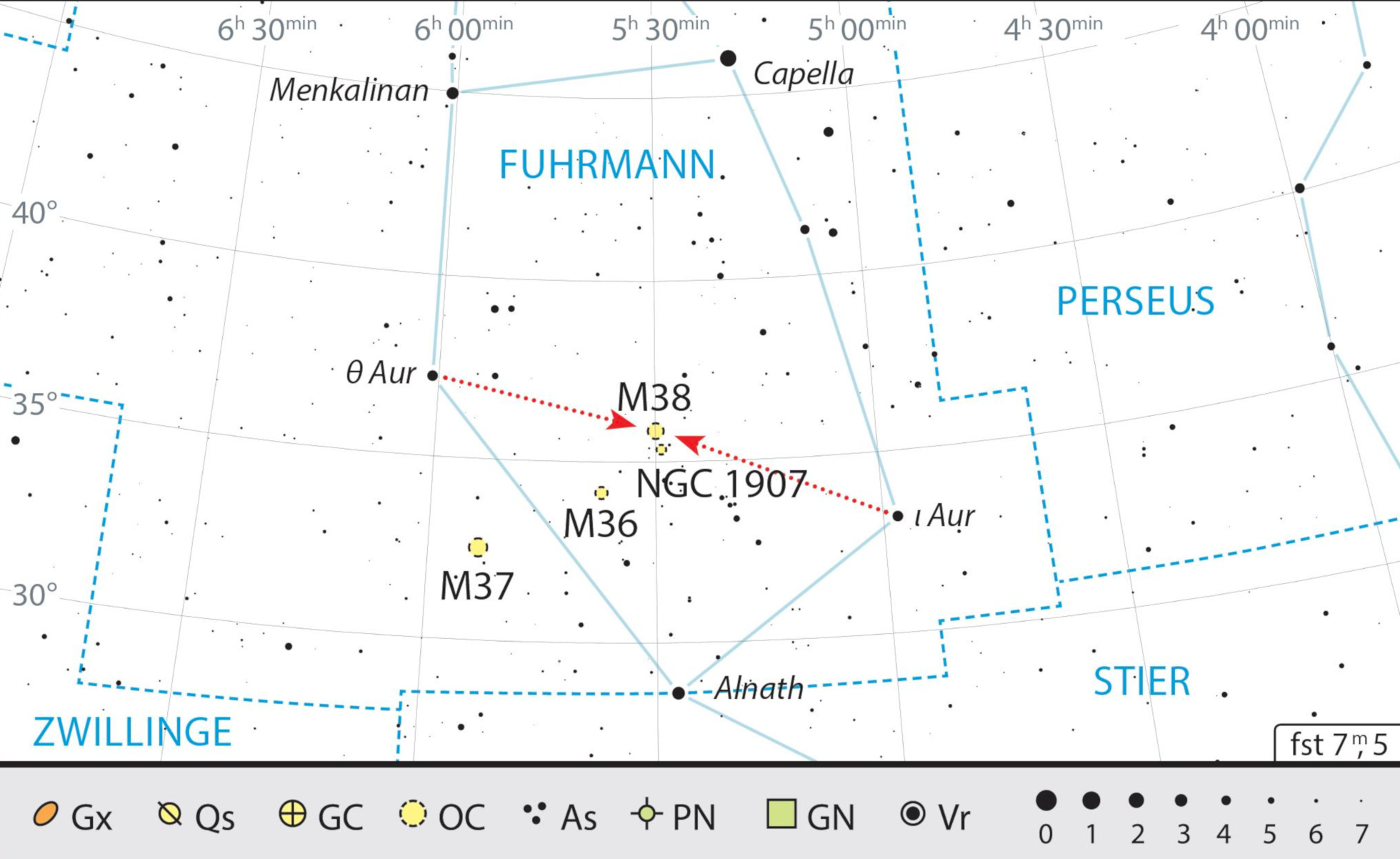 Obie gromady łatwo namierzyć w połowie drogi między gwiazdami ι oraz θ Aur. J Scholten