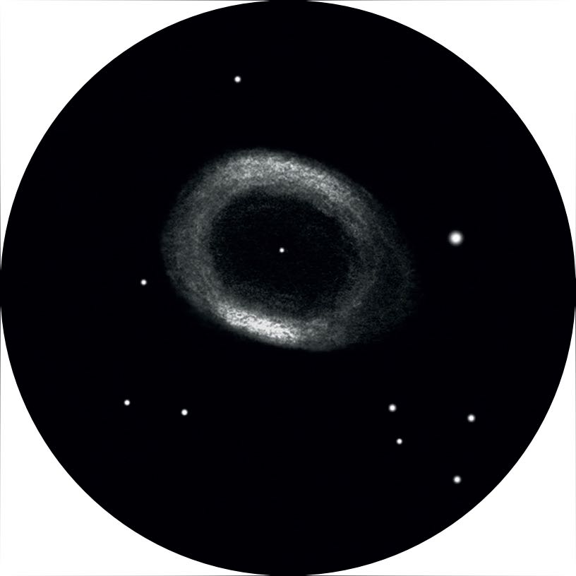 Szkic mgławicy Pierścień widocznej przez 18-calowego Dobsona przy powiększeniu 300–450×. Rainer Mannoff