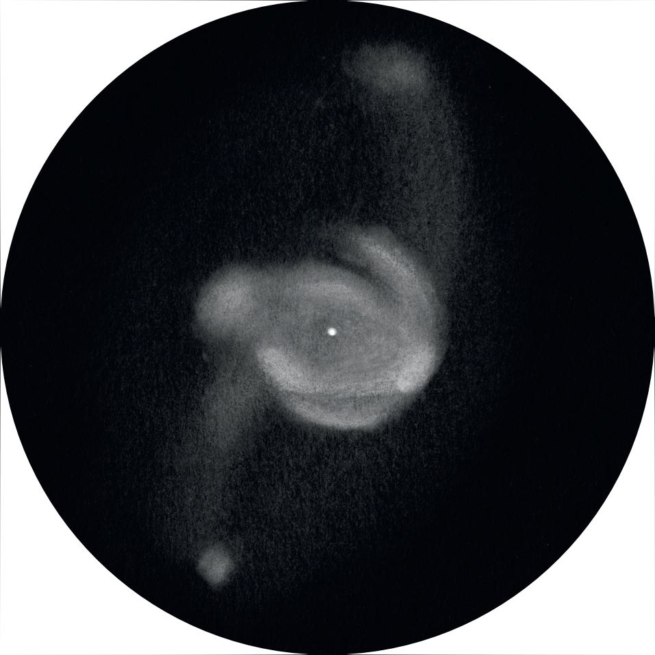 Szkic NGC 6210 widocznej przez 66-cm teleskop Newtona przy 837-krotnym powiększeniu. Uwe Glahn