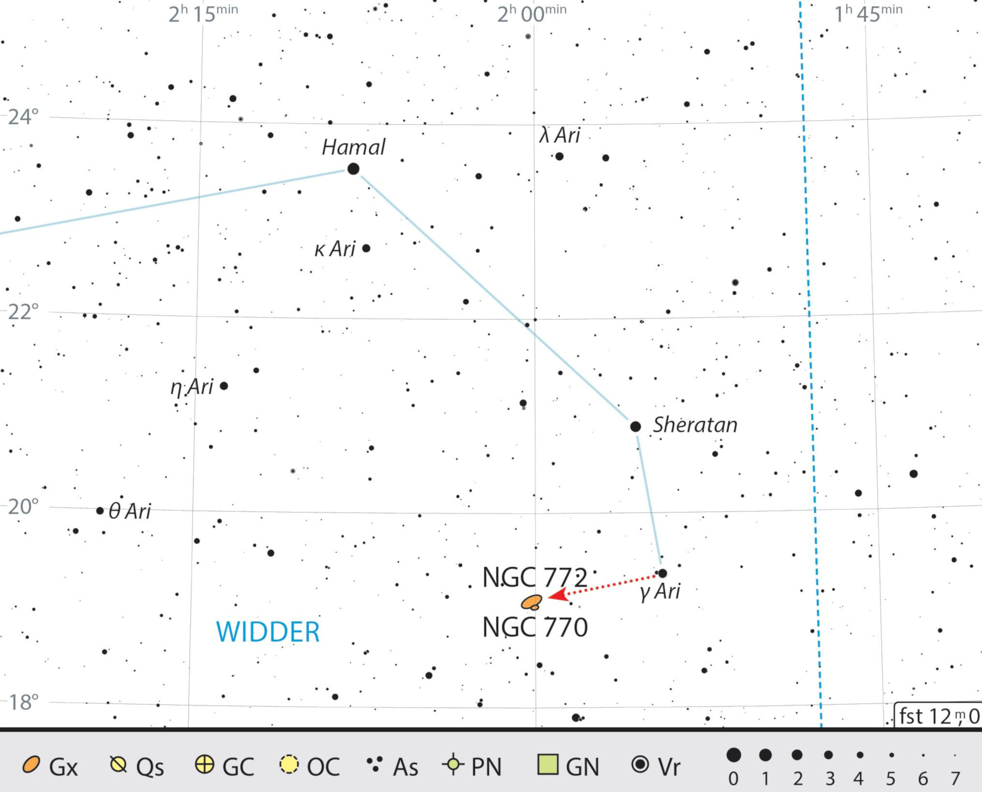 Mapa starhoppingu do NGC 772 w gwiazdozbiorze Barana. J. Scholten