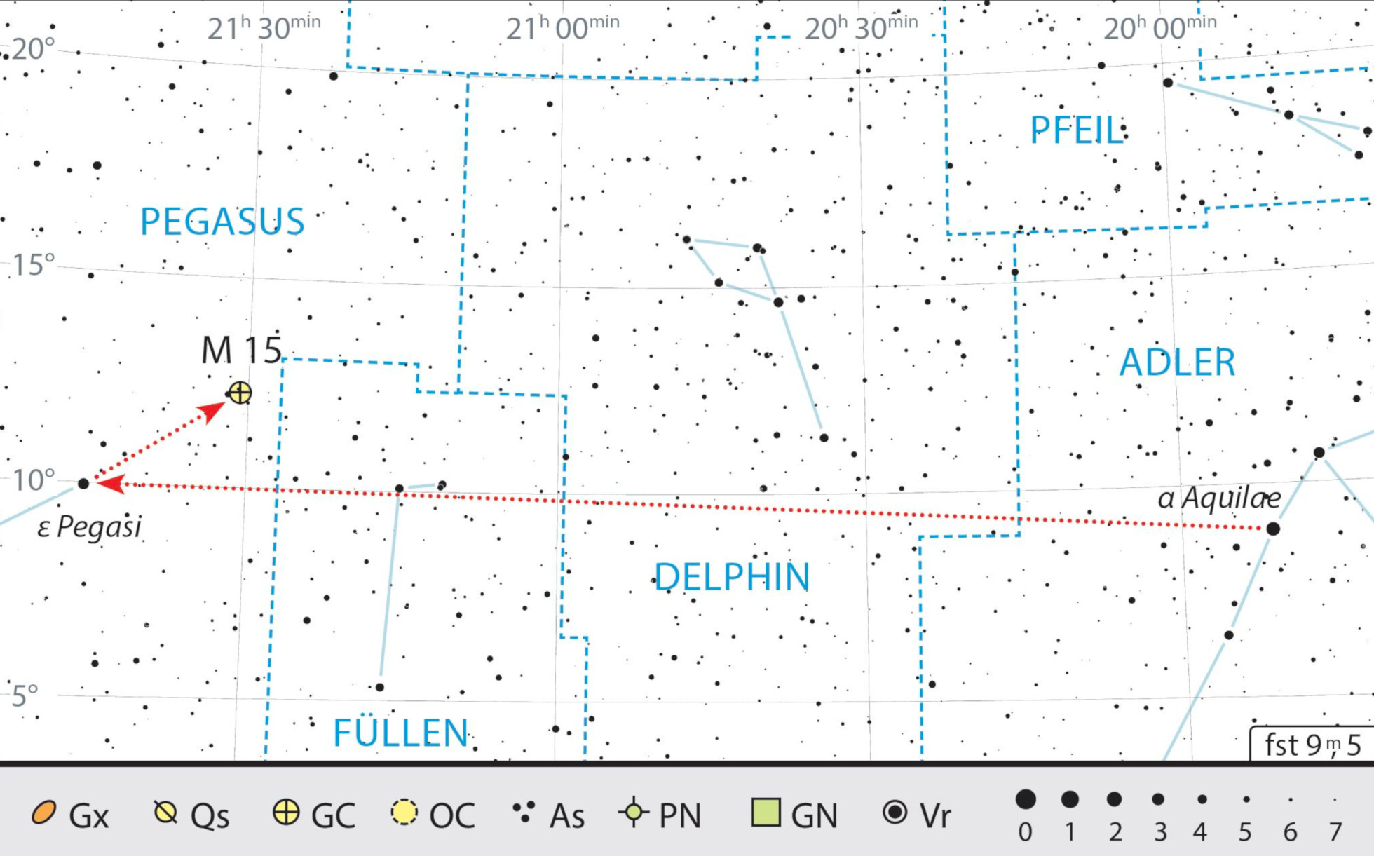 Mapa starhoppingu do M15. J. Scholten