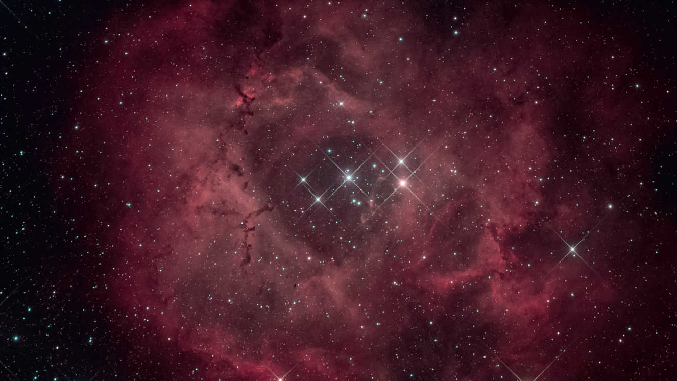 W zależności od fotografowanego obiektu, różne kamery mają różne zastosowanie: do tego zdjęcia mgławicy Rozeta z gromadą otwartą NGC 2244 użyto zmodyfikowanej pod kątem Hα lustrzanki cyfrowej Canon D6 na teleskopie o ogniskowej 530mm (światłosiła f/5). Zdjęcie to suma 10 klatek o czasie naświetlania 450 sekund każda (przy ISO 1600), co oznacza całkowity czas naświetlania 75 minut. U. Dittler