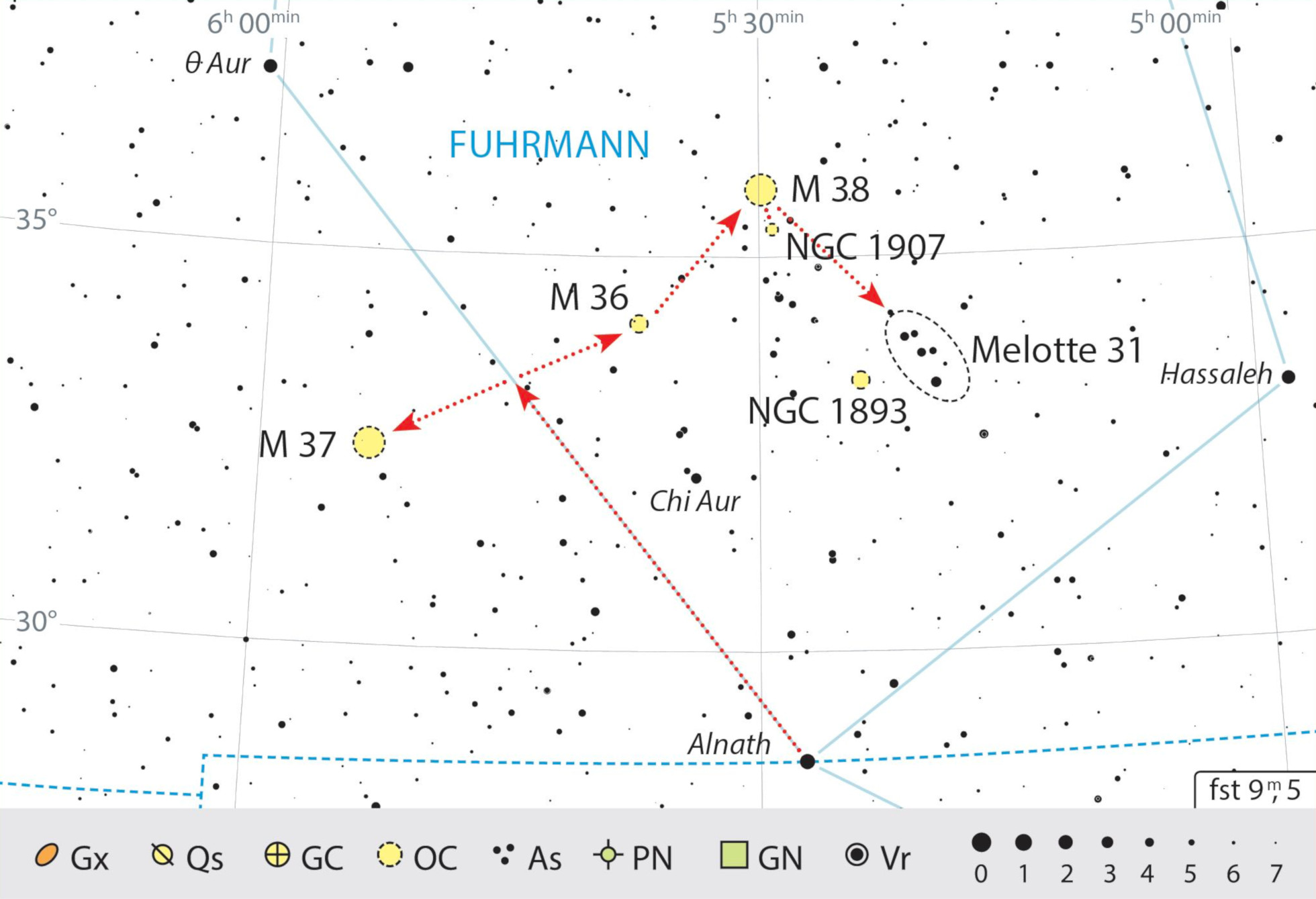 W południowej części gwiazdozbioru Woźnicy leży blisko siebie kilka ciekawych gromad gwiazd dostępnych dla lornetek. J. Scholten