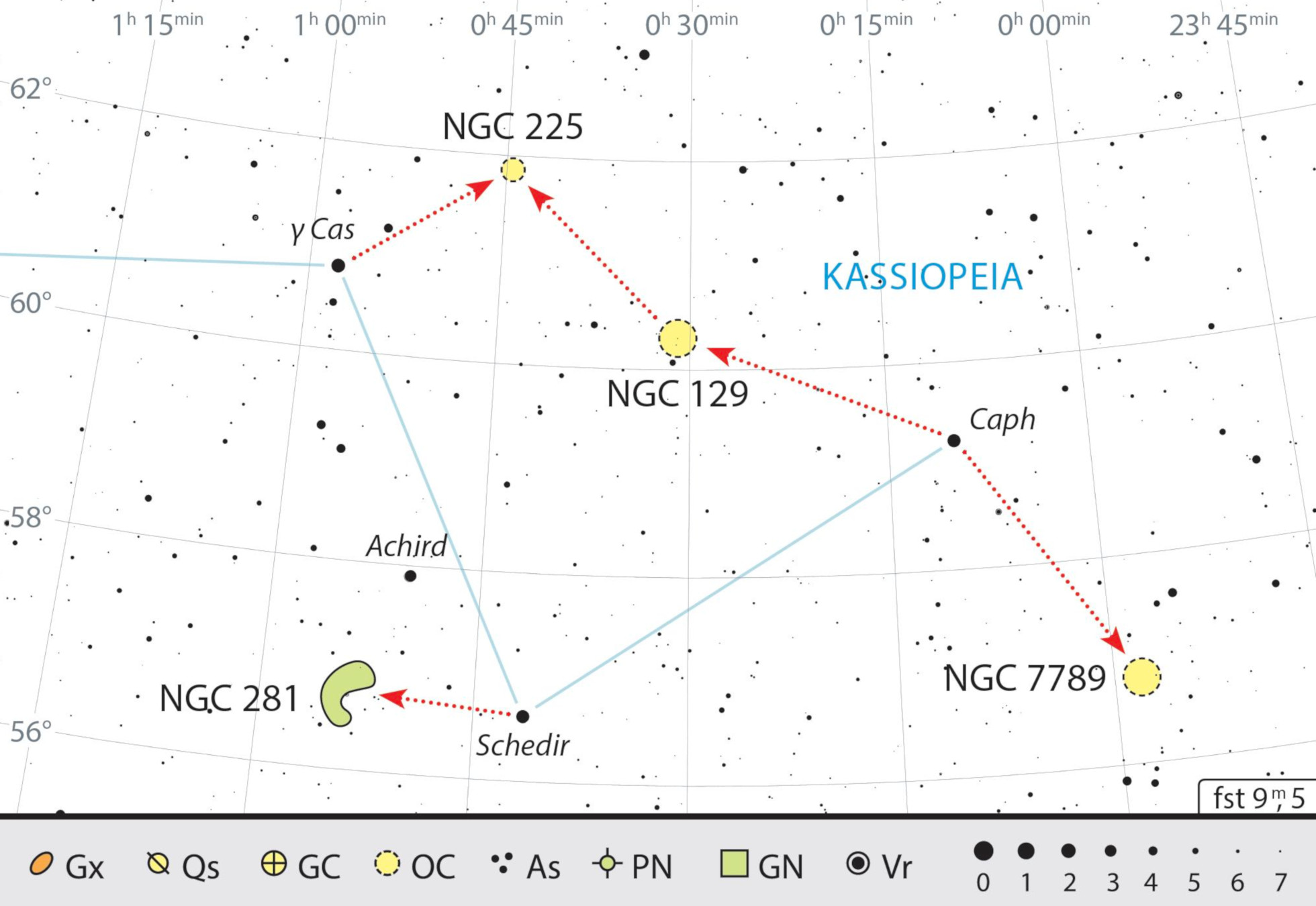 Tym razem naszym celem jest łańcuszek gromad gwiazd. Mgławica NGC 281 jest tu szczególnym wyzwaniem. J. Scholten