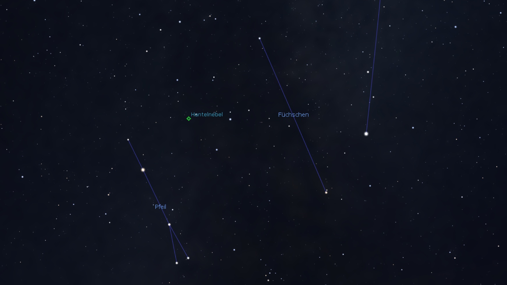 Mapka poglądowa okolic mgławicy Hantle (Stellarium)