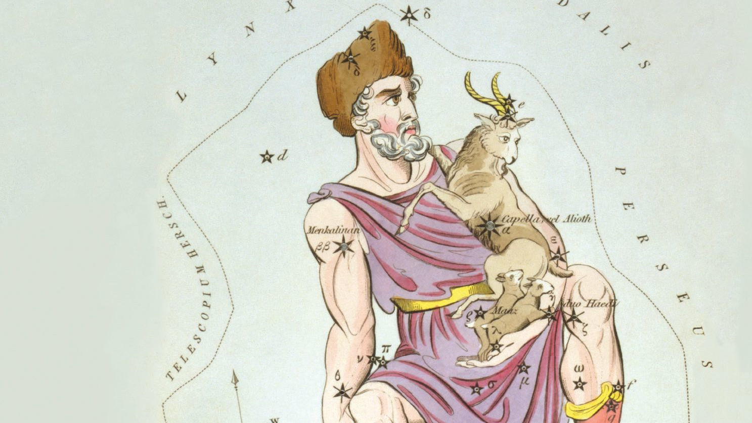 Chociaż nazwa Auriga sugeruje, że jest to rydwan lub woźnica, grafiki przedstawiają raczej pasterza kóz.