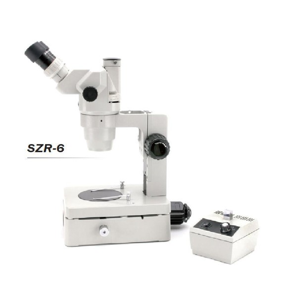 Optika   Mikroskop zoom stereo trinokularowy SZR-6, podstawa z oświetleniem, 1 lampka