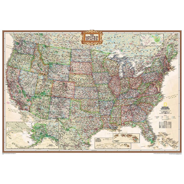 National Geographic antyczny polityczny  mapa USA, duża, laminowana