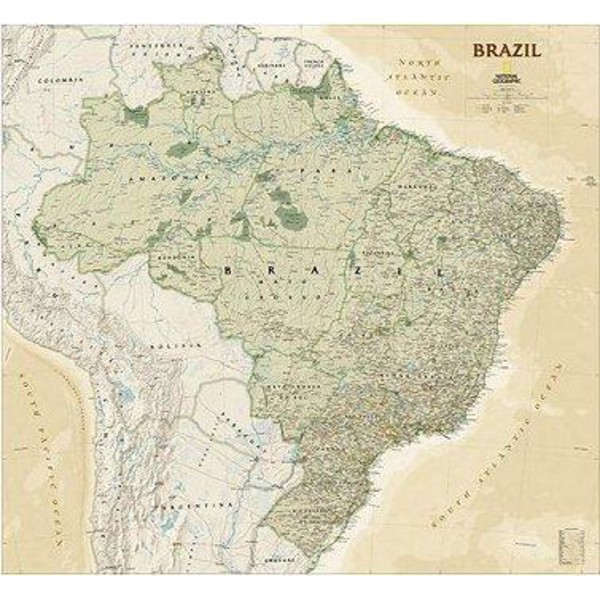 National Geographic Mapa Brazylii , wzór antyczny, laminowana