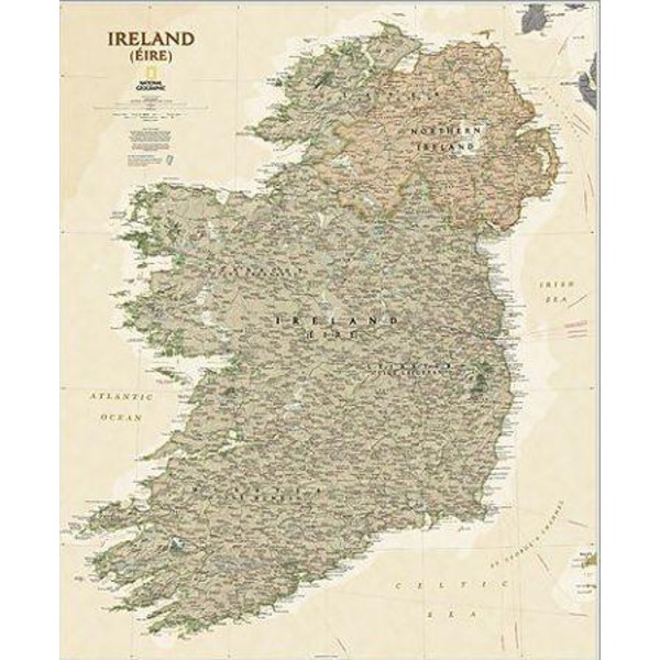 National Geographic Mapa Irlandii , wzór antyczny, laminowana