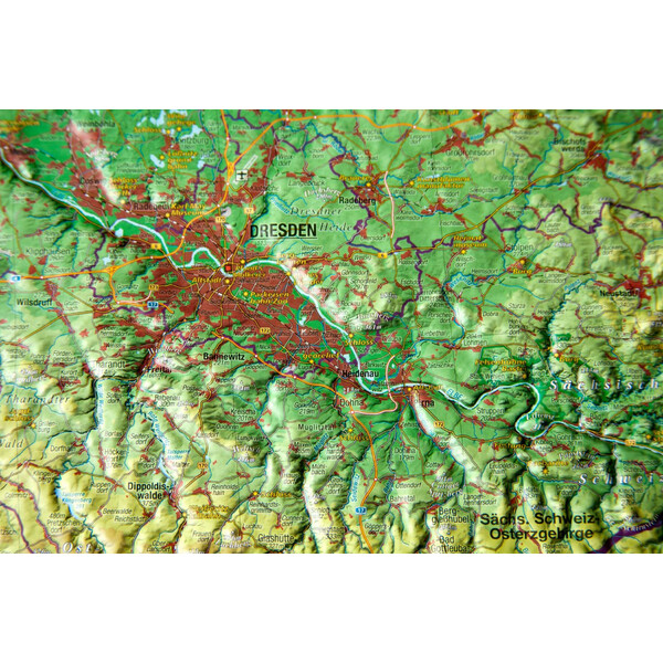 Georelief Mapa regionalna Saksonia