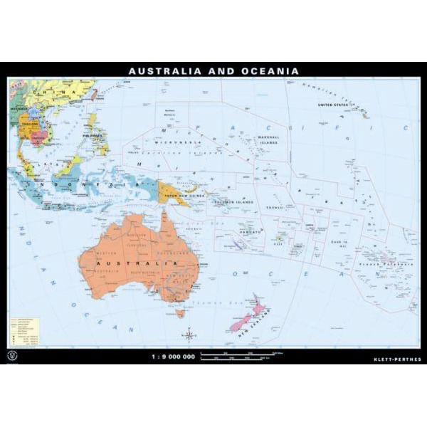 Klett-Perthes Verlag Mapa kontynentów Australien und Ozeanien fizyczne / politycznych (P) 2-seitig