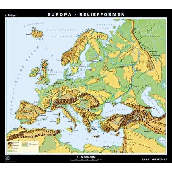 Klett-Perthes Verlag Mapa kontynentalna Europa - formy rzeźby terenu i krajobrazu (P), dwustronna