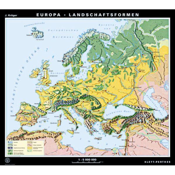 Klett-Perthes Verlag Mapa kontynentalna Europa - formy rzeźby terenu i krajobrazu (P), dwustronna