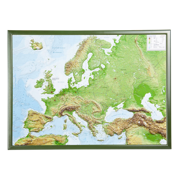 Georelief Europa, mapa plastyczna 3D, duża, w oprawie drewnianej