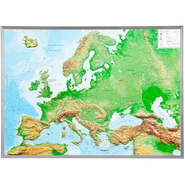 Georelief Europa, mapa plastyczna 3D, duża, w oprawie aluminiowej