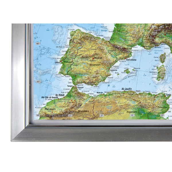 Georelief Europa klein, 3D Reliefkarte mit Kunststoffrahmen