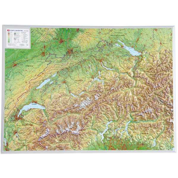 Georelief Szwajcaria, mapa plastyczna 3D, duża