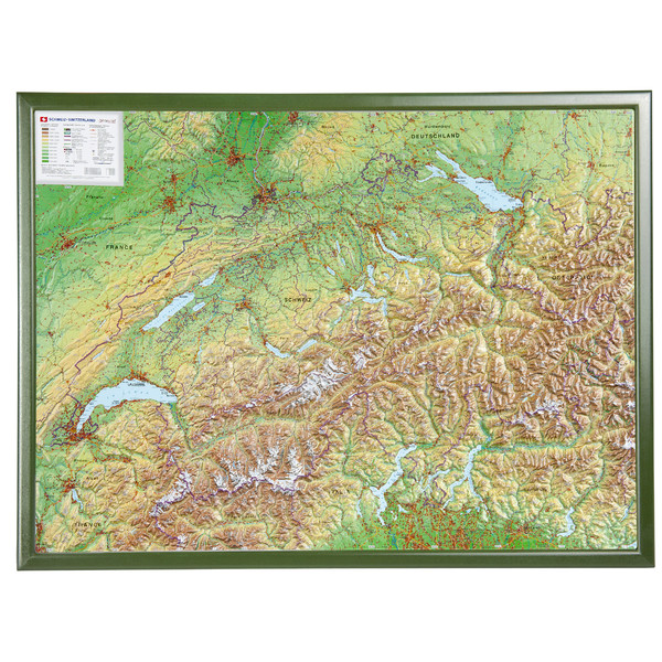 Georelief Szwajcaria, mapa plastyczna 3D, duża, w oprawie drewnianej