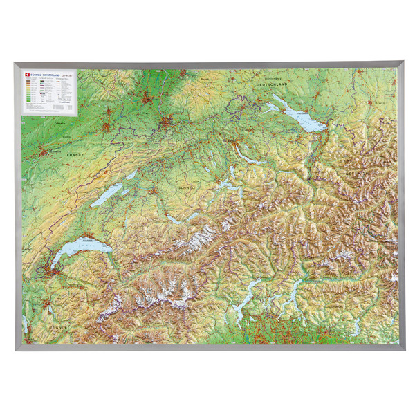 Georelief Szwajcaria, mapa plastyczna 3D, duża, w oprawie aluminiowej