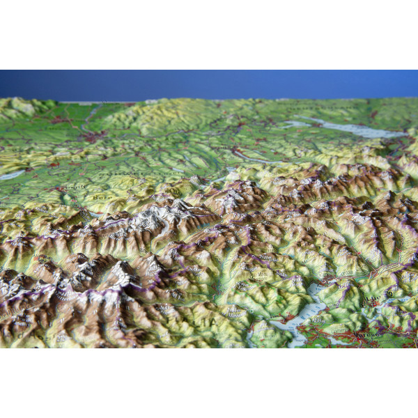 Georelief Mapa Schweiz (39x29) 3D Reliefkarte mit Holzrahmen