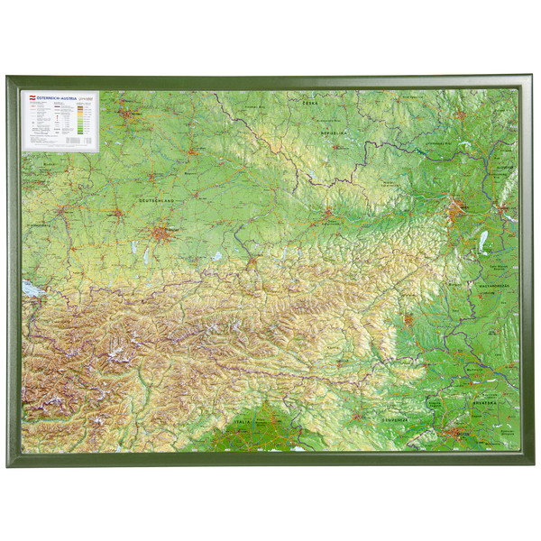 Georelief Austria, mapa plastyczna 3D, duża, w oprawie drewnianej