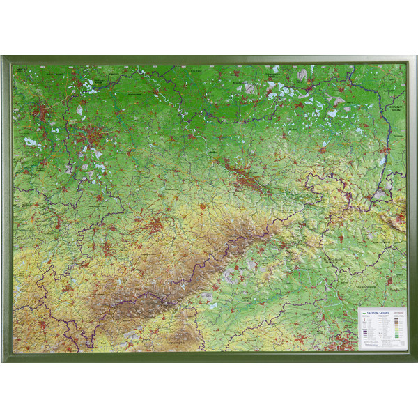 Georelief Saksonia, mapa plastyczna 3D, duża, w oprawie drewnianej