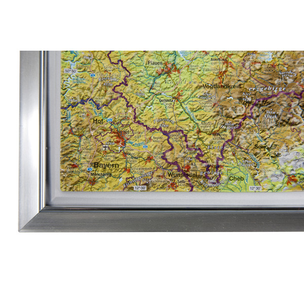 Georelief Saksonia, mapa plastyczna 3D, duża, w oprawie aluminiowej