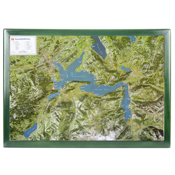 Georelief Mapa regionalna Jezioro Czterech Kantonów, w oprawie drewnianej