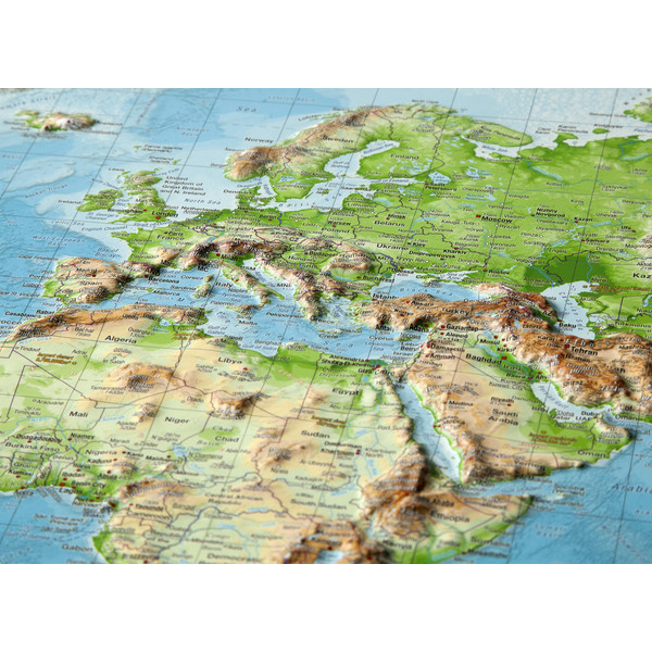 Georelief Świat, mapa geoplastyczna 3D, duża, w oprawie drewnianej