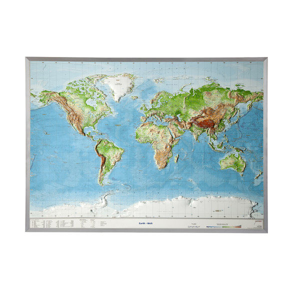 Georelief Świat, mapa geoplastyczna 3D, duża, w oprawie aluminiowej