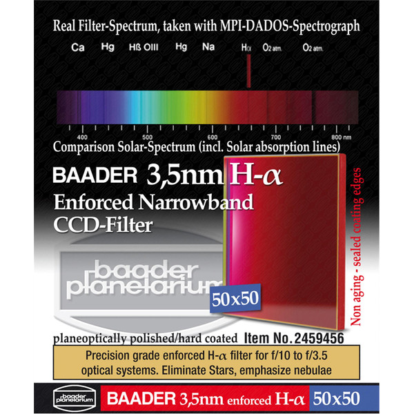 Baader Filtry Ultra-Narrowband 3.5nm H-alpha CCD-Filter 50x50mm