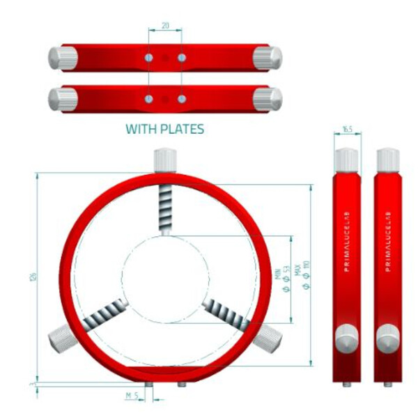 PrimaLuceLab Obejmy do guidera PLUS 115 mm