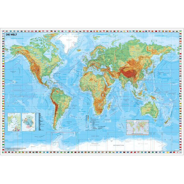 Stiefel Mapa świata physisch mit Flaggenrand (95x62)