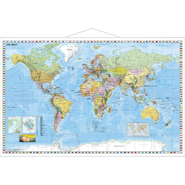 Stiefel Mapa Świata, polityczna, z metalowymi listwami