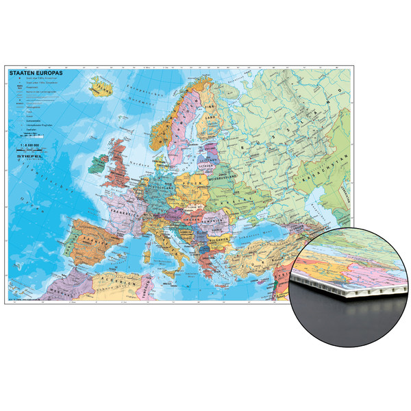 Stiefel Mapa kontynentalna Kraje Europy, do wpinania, na płycie w formie plastra miodu
