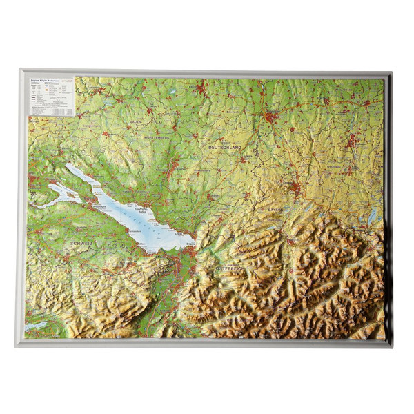 Georelief Allgäu Jezioro Bodeńskie, mapa reliefowa 3D, mała