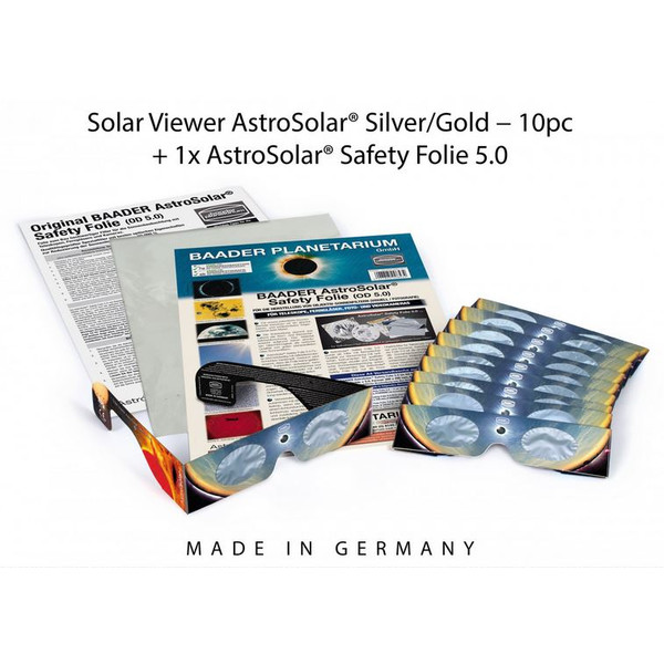 Baader Zestaw filtrów słonecznych: 10 okularów AstroSolar® Silver/Gold i folia & okulary AstroSolar.