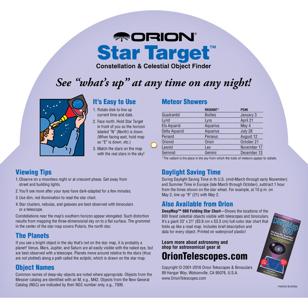 Orion Mapa gwiazd Star Target Planisphere 40-60 degree north