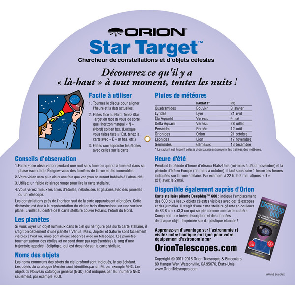 Orion Mapa gwiazd Planisphère Star Target 40 à 60 degrés